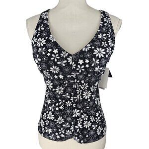 Salt + Cove Black and White Floral Tankini Top